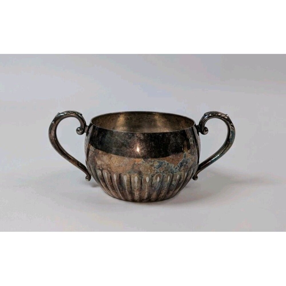 Oneida Silversmiths Silverplate Sugar Bowl w Handles Vintage Tarnished Patina